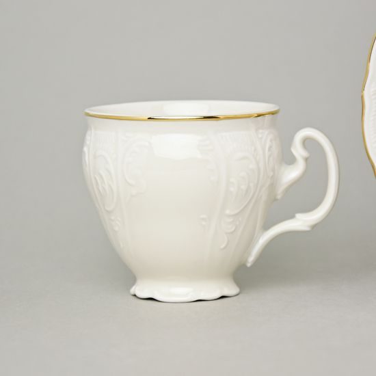 Coffee cup and saucer 150 ml / 14 cm, Thun 1794 Carlsbad porcelain, BERNADOTTE ivory + gold