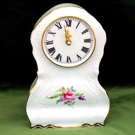 Hodiny krbové 22 cm, Thun 1794, karlovarský porcelán, BERNADOTTE míšeňská růže