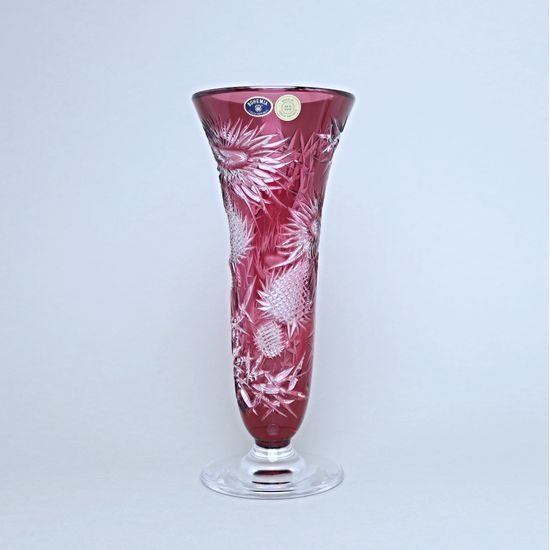 Křišťálová váza broušená, dekor bodlák RUBÍN, 285 mm, Crystalite BOHEMIA