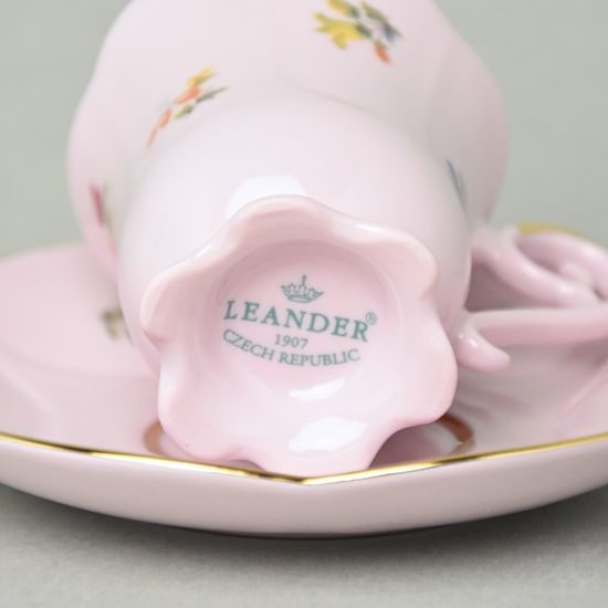 Šálek 130 ml vysoký s podšálkem Karolina, dekor 3051, Leander, růžový porcelán