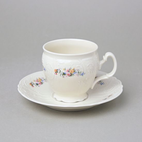 Coffee cup and saucer 220 ml / 16 cm, Thun 1794 Carlsbad porcelain, BERNADOTTE ivory + flowers