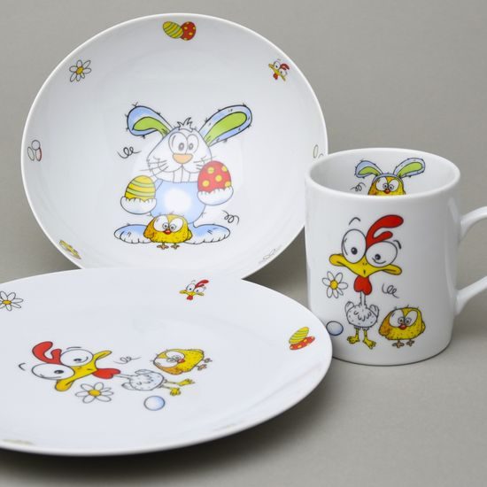 Dětská sada 3-díl., Veselá slepice, dekor Veselá slepice, Thun 1794, karlovarský porcelán