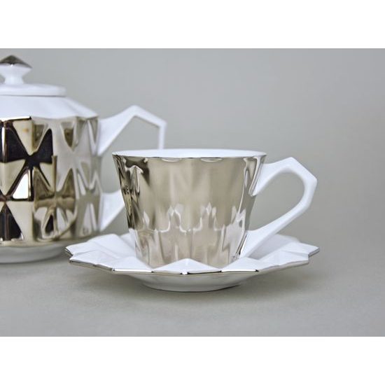 Souprava čajová / kávová pro 2 osoby, Diamond Platinum, porcelán Goldfinger