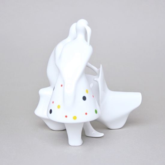 Milenci na skútru 14,5 x 12,5 x 16,5 cm, Bílá + barevné puntíky, Porcelánové figurky Duchcov