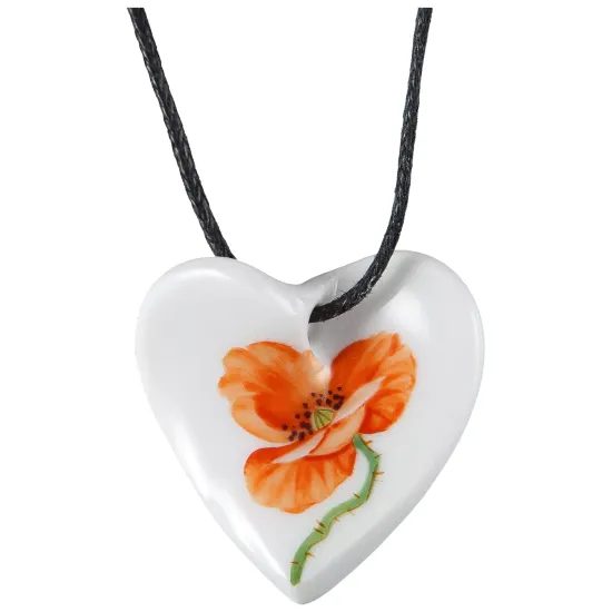 Necklace - heart 2,5 x 2,5 cm, Wild Poppy, Meissen porcelain