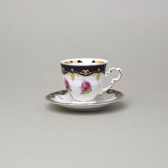 440: Cup espresso 100 ml + saucer 10 cm, Sonáta, cobalt + roses, Leander Loučky