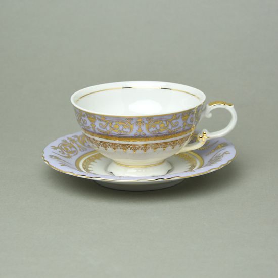 Cup tea 200 ml + sauer 15,5 cm, Sonáta, gold + violet, Leander Loučky