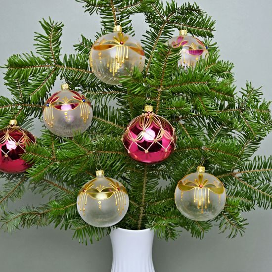 Vánoční skleněná koule 8,5 cm SECESE - diadém, Růžová, České vánoční ozdoby KOULIER