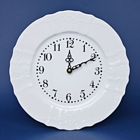 Clock wall 27 cm, Thun 1794 Carlsbad porcelain, BERNADOTTE white