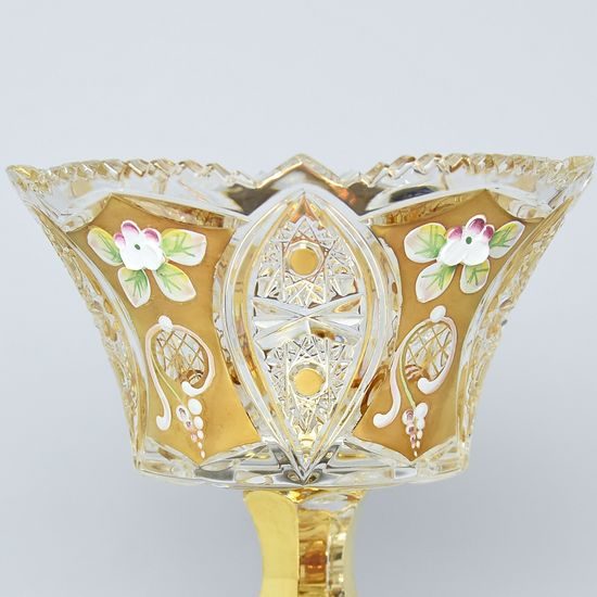 Cut Crystal Bowl on stand, 15 cm, Gold + Enamel, Jahami Bohemia