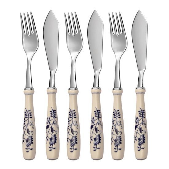 Fish cutlery 6-piece - prestige packaging, Blue Onion pattern