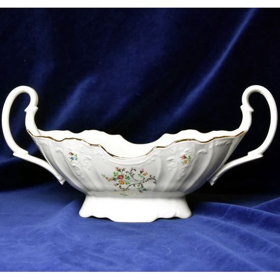 Fruit bowl with handles 36 cm, Thun 1794 Carlsbad porcelain, Bernadotte flowers with gold