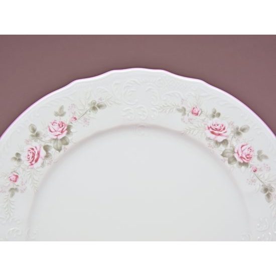 Pink line: Dining Plate 25 cm, Thun 1794 Carlsbad porcelain, BERNADOTTE roses