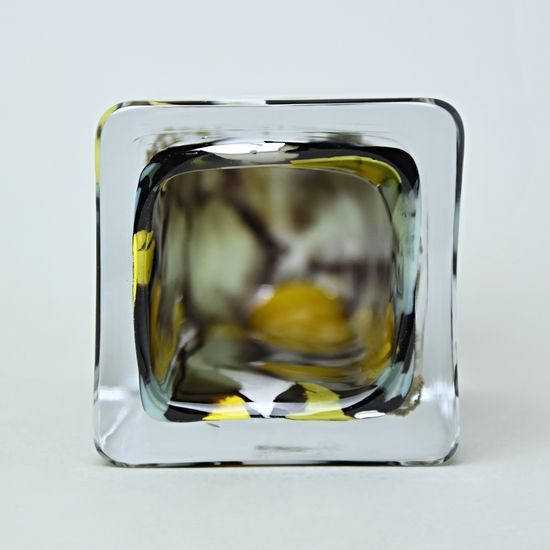 Vase Square 19 cm, collection Fleck, metallurgical glass, Vendula Zámečníková