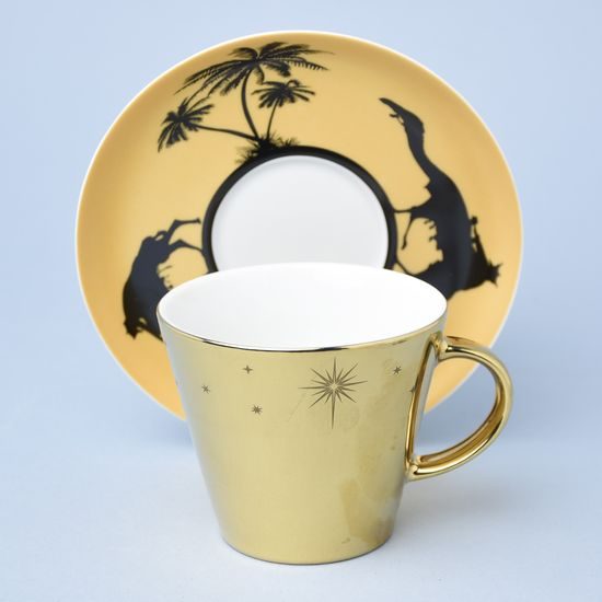Cup 220 ml and saucer 160 mm, Thun 1794, karlovarský porcelán, TOM gold + black camels and palms