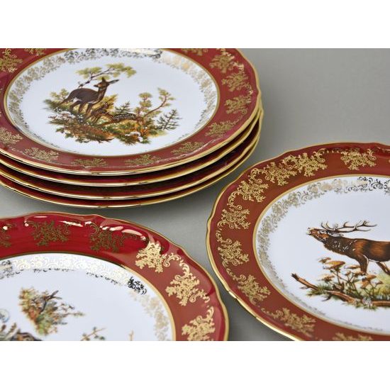 Dinner plate 24 cm, set of 6 pcs., Hunting - ruby red, Carlsbad porcelain