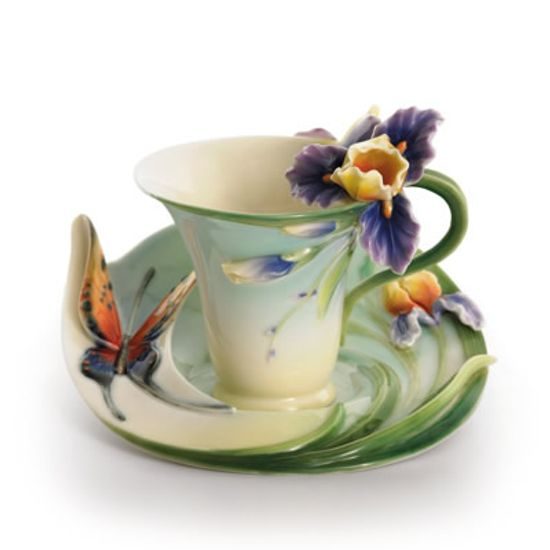 Question mark butterfly design sculptured porcelain cup/saucer set, Porcelain FRANZ