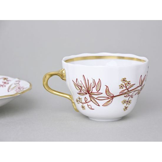 Elegance: Cup 0,21 l + saucer 16 cm, Gold + Ruby, Hand-decorated by Vilém Janoušek, Český porcelán a.s