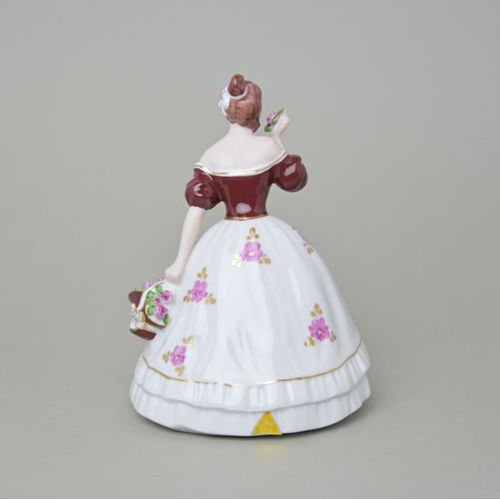 Dívka s kloboukem a růžemi 12 x 14 x 19 cm, purpur, Porcelánové figurky Duchcov