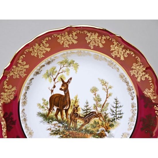 Plate deep 23 cm, set of 6 pcs., Hunting - ruby red, Carlsbad porcelain