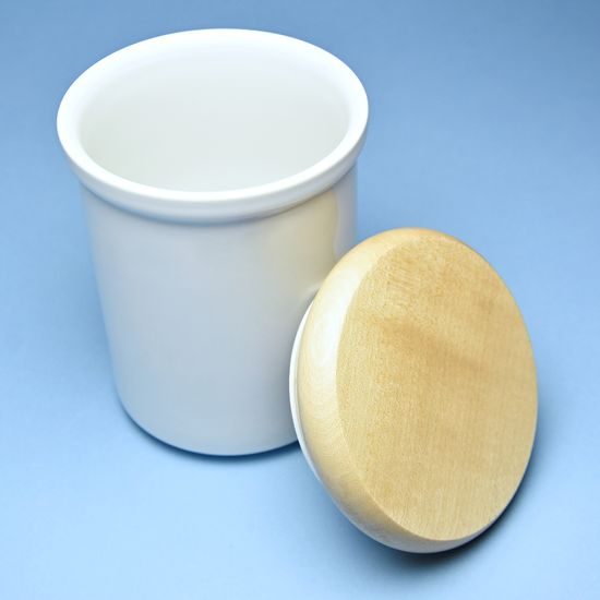 Porcelain Dose With Wooden Lid, B middle size 10,8 x 8,2 cm,White Porcelain, Cesky porcelan a.s.