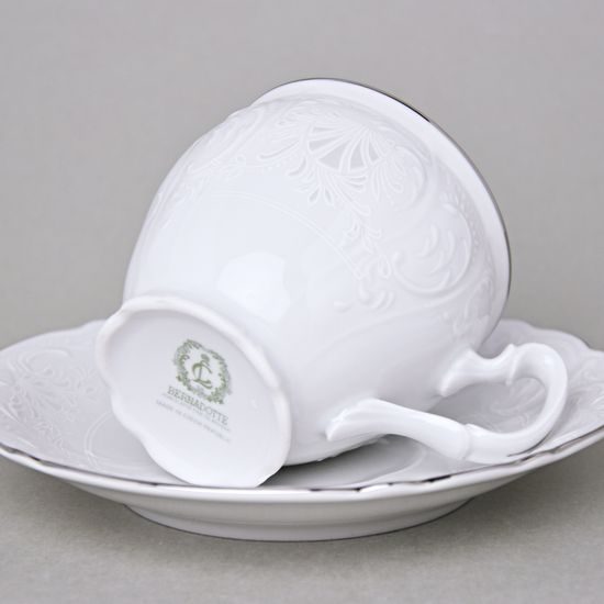 Coffee cup and saucer 220 ml / 16 cm, Thun 1794 Carlsbad porcelain, BERNADOTTE frost, Platinum line