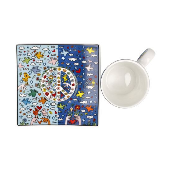 Cup and saucer James Rizzi - Fibe Peace a Chance, 100 ml / 10,5 cm, Fine Bone China, Goebel