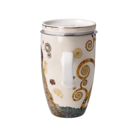 Tea Cup 0,4 l with Lid and Strainer Gustav Klimt - The Kiss, 11,5 / 8 / 14 cm, Fine Bone China, Goebel