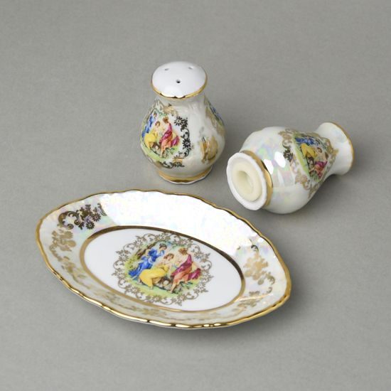 Slánka + pepřenka + podnůsek, Tři Grácie, porcelán QueensCrown