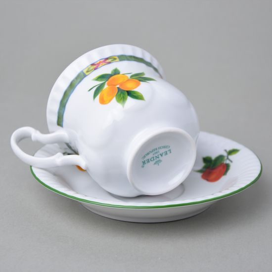 Cup 0,2 l and saucer 15 cm, Fruits on white porcelain, Leander Loučky