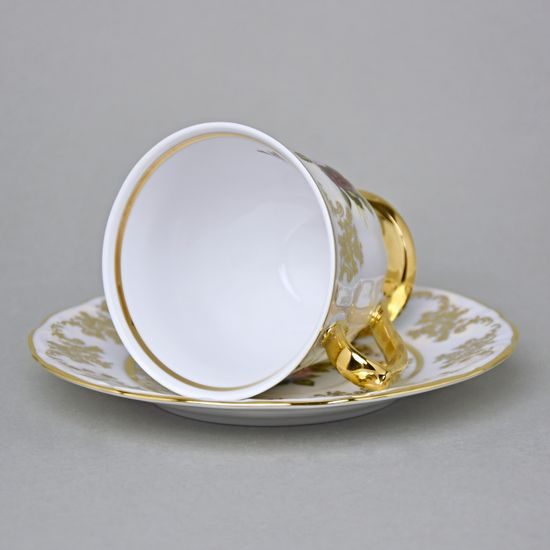 Šálek 180 ml a podšálek 155 mm kávový, Cecily, zlatý listr, Carlsbad