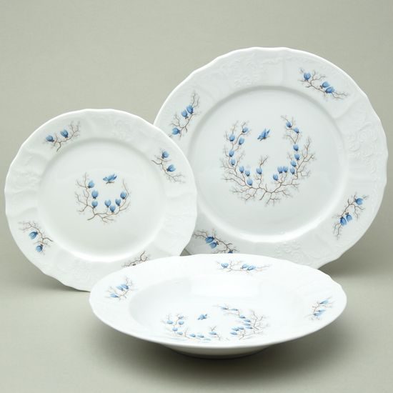 Talířová souprava pro 6 osob, Thun 1794, karlovarský porcelán, BERNADOTTE motýli