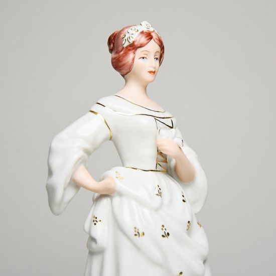 Dáma s květinou 7 x 8 x 19 cm, Bílá + Zlato, Porcelánové figurky Duchcov