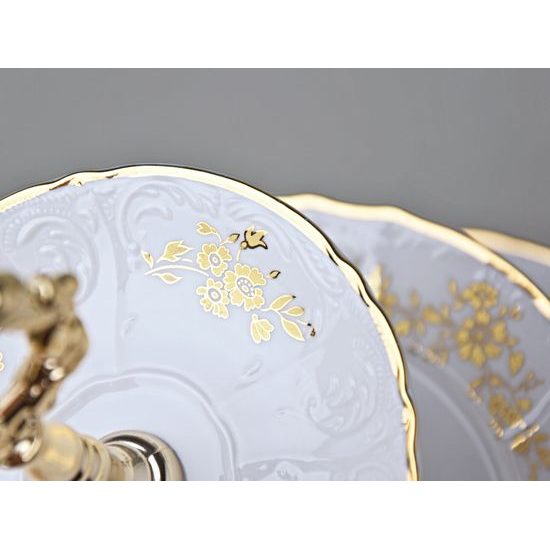 Etažer 3-díl. 34 cm, Thun 1794, karlovarský porcelán, BERNADOTTE zlaté kytičky