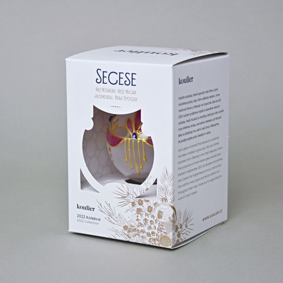 Vánoční skleněná koule 8,5 cm SECESE - diadém, Růžová, České vánoční ozdoby KOULIER