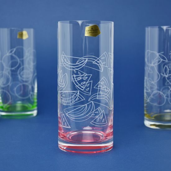Barline 470 ml, sklenice vysoká na limonádu / vodu, 6 ks., barevné ovoce, Crystalex