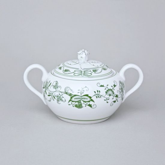 Cukřenka s oušky s víčkem bez výřezu 300 ml, zelený cibulák, Český porcelán a.s.