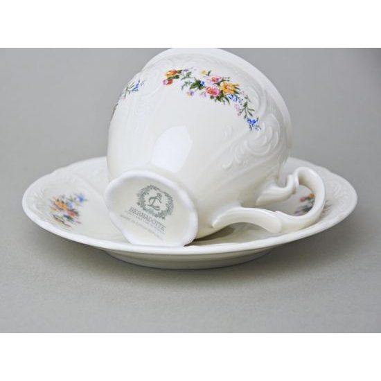 Šálek a podšálek kávový 150 ml / 14 cm, Thun 1794, karlovarský porcelán, BERNADOTTE ivory + kytičky