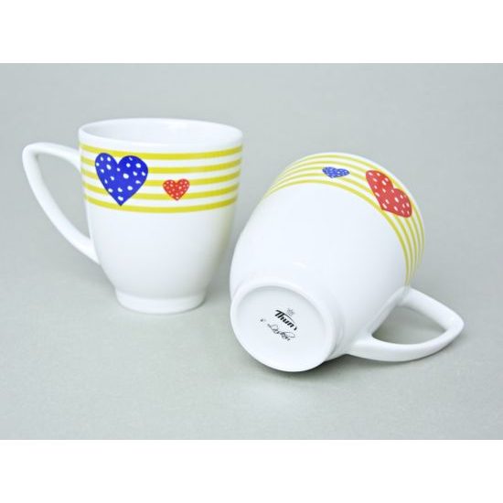 Hrnek Lea 360 ml hladký, srdíčka + žluté pruhy, Thun karlovarský porcelán