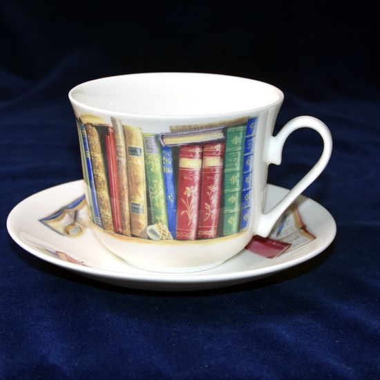 Creative Writing: Cup 420 ml and saucer breakfast, English Fine Bone China, Roy Kirkham