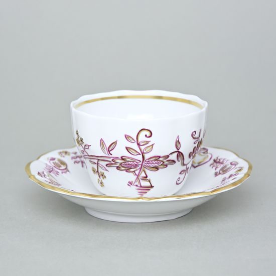 Elegance: Cup 0,21 l + saucer 16 cm, Gold + Pink, Hand-decorated by Vilém Janoušek, Český porcelán a.s