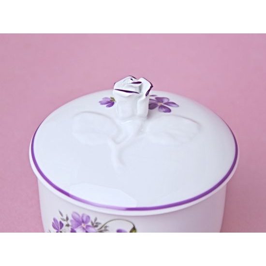 Cukřenka bez oušek s víčkem 0,20 l (víčko bez výřezu), fialky, Český porcelán a.s.