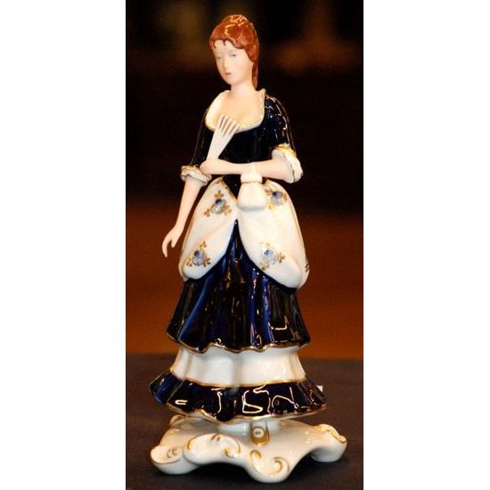 Lady with a fan 9 x 10 x 23 cm, Porcelain Figures Duchcov