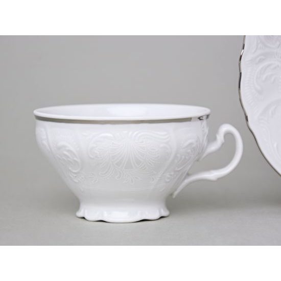 Tea cup and saucer 205 ml / 16 cm, Thun 1794 Carlsbad porcelain, BERNADOTTE frost, Platinum line