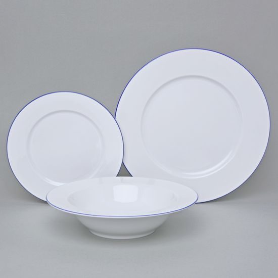 Talířová sada Ella pro 6 osob s objemným hlubokým talířem, Modrý proužek, Thun 1794, karlovarský porcelán