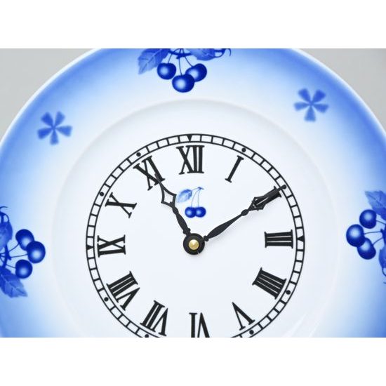 Wall Clock 26 cm, Thun 1794 Carlsbad porcelain, BLUE CHERRY