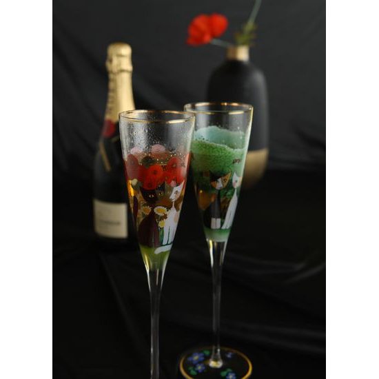 Champagne glass R. Wachtmeister - Una passeggiata nel verde, 7,5 / 7,5 / 27,5 cm, Glass, Cats Goebel