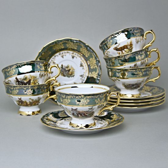 Tea cup 230 ml + saucer, Hunting - Green, Queen's Crown