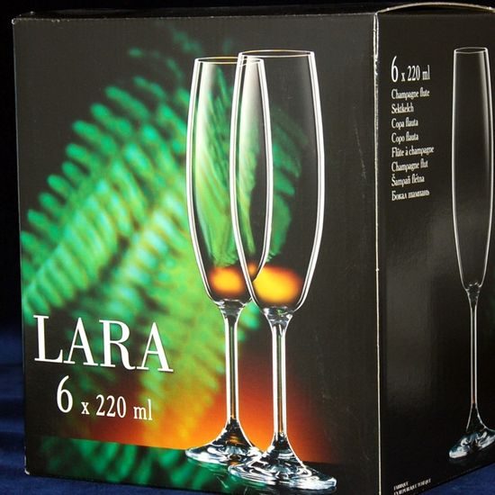 Lara 220 ml, sklenička na šampaňské, 6 ks., Bohemia Crystalex