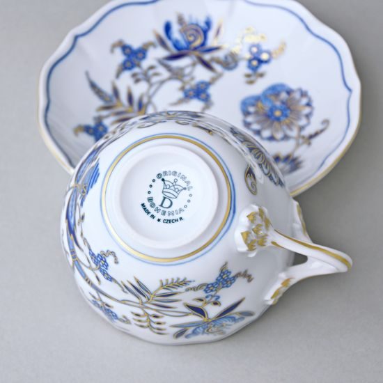 Cup and saucer B plus B 0,21 l / 14 cm for coffee, Original Blue Onion + gold Pattern